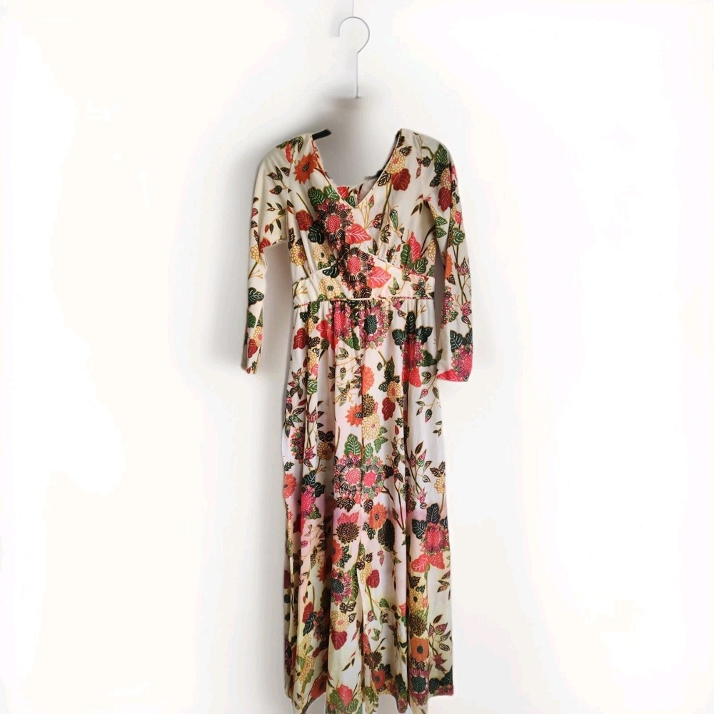 Mary Martin Vintage Floral Maxi Dress Boho Cottagecore Long Sleeve Size M